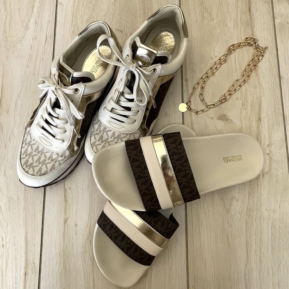 ✨Michael Kors Bundle | Women’s Size 8.5 | Cream, Gold & Black Sandals + Sneakers